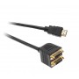 Adaptor HDMI Tata (Male) - 2 x DVI (24+5) Mama (Female), Conectori auriti, Negru, 25CM, 02-1020